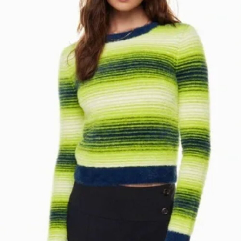 Aritzia Sunday Best Vibrant Neon Green and Navy Blue Fuzzy Sweater, M